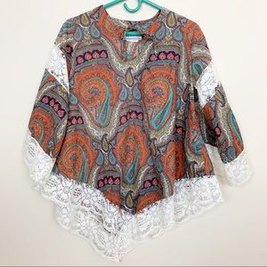 Vintage Teddy of Cali Boho Paisley Tunic Top Medium